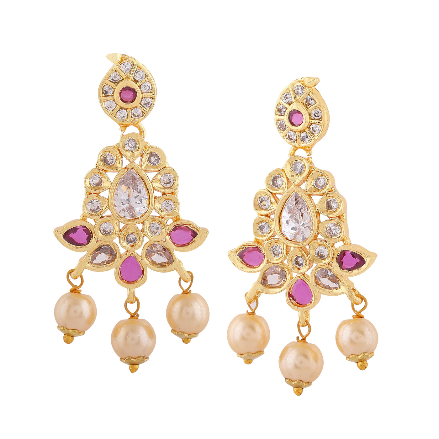 Estele Gold Plated CZ Gorgeous Designer Earrings with Pearls for Women