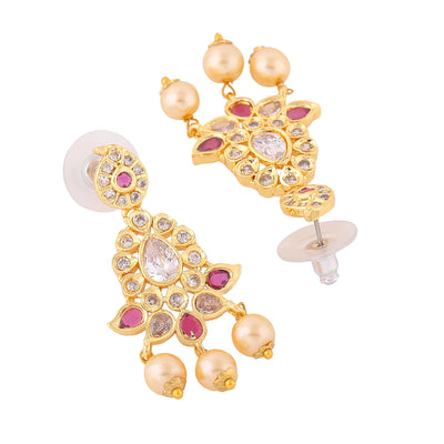 Estele Gold Plated CZ Gorgeous Designer Earrings with Pearls for Women