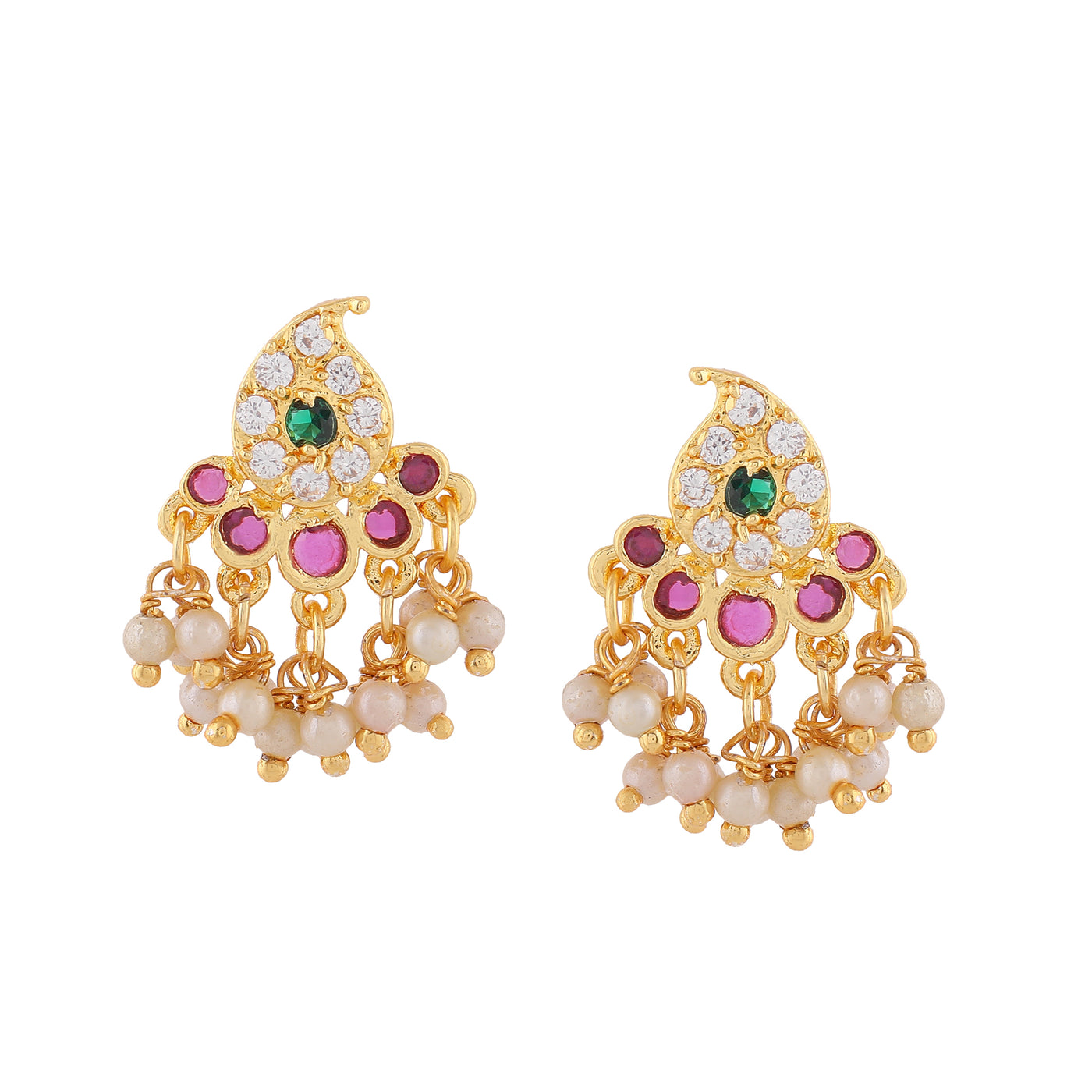 Estele Gold Plated CZ Alluring Designer Earrings with Pearls for Women