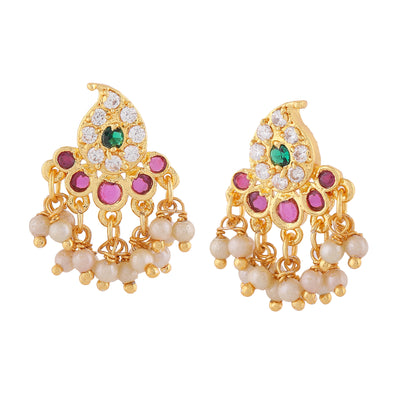 Estele Gold Plated CZ Alluring Designer Earrings with Pearls for Women