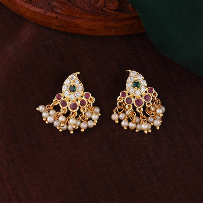 Estele Gold Plated CZ Alluring Designer Earrings with Pearls for Women