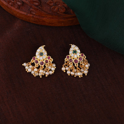 Estele Gold Plated CZ Alluring Designer Earrings with Pearls for Women