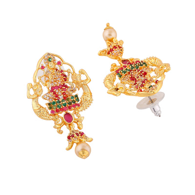 Estele Gold plated CZ Lakshmi Devi Designer Earrings with Pearls for Women