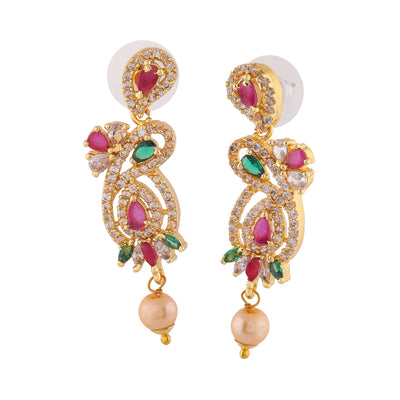 Estele Gold Plated CZ Beautiful Designer Earrings with Pearls for Women