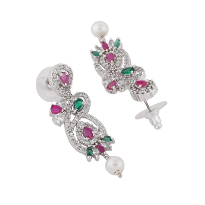 Estele Rhodium Plated CZ Gorgeous Designer Earrings with Pearls for Women