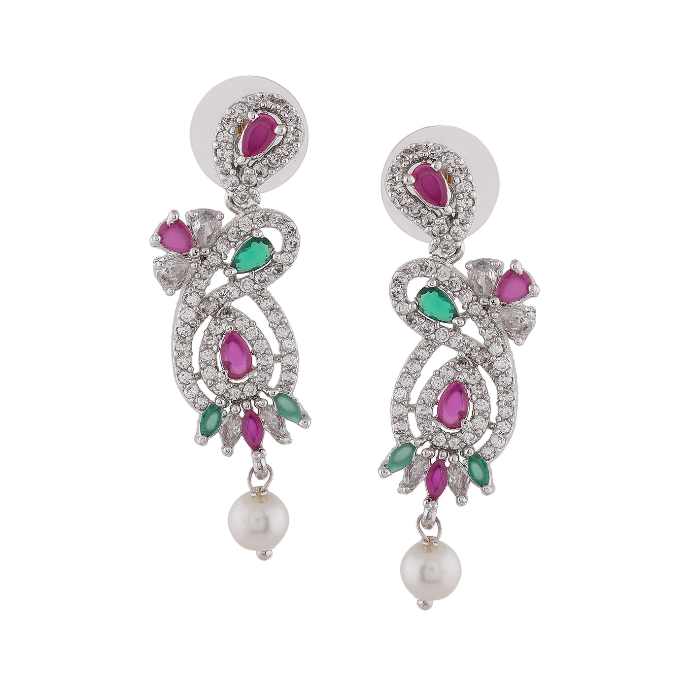 Estele Rhodium Plated CZ Gorgeous Designer Earrings with Pearls for Women