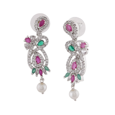 Estele Rhodium Plated CZ Gorgeous Designer Earrings with Pearls for Women