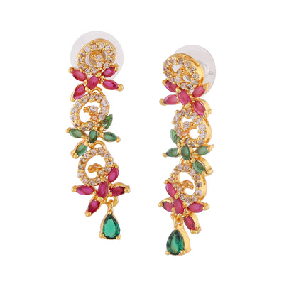 Estele Gold Plated CZ Sparkling Twirl Designer Earrings for Women