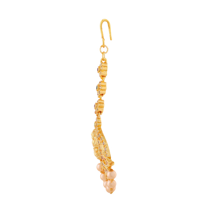 Estele Gold Plated CZ Traditional Lakshmi Ji designer Maang Tikka with Pearls for Women