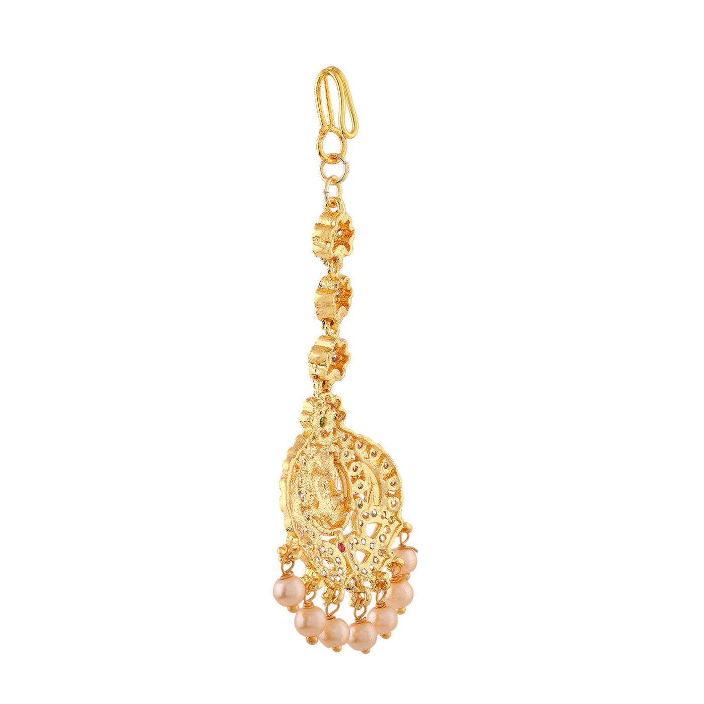 Estele Gold Plated CZ Traditional Lakshmi Ji designer Maang Tikka with Pearls for Women