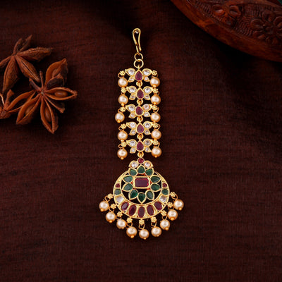 Estele Gold Plated Fascinating Flower Designer Maang Tikka with Pearls for Women