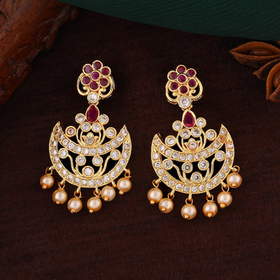 Estele Gold Plated CZ Gorgeous Flower Designer Earrings with Pearls for Women