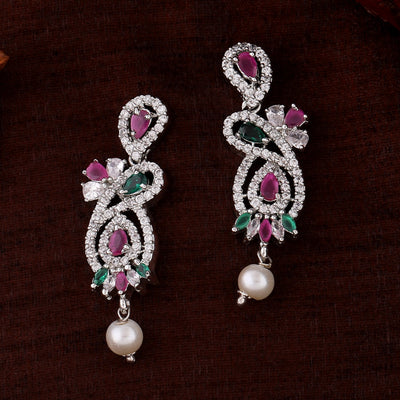 Estele Rhodium Plated CZ Gorgeous Designer Earrings with Pearls for Women