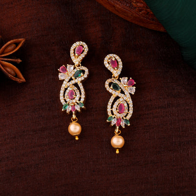 Estele Gold Plated CZ Beautiful Designer Earrings with Pearls for Women
