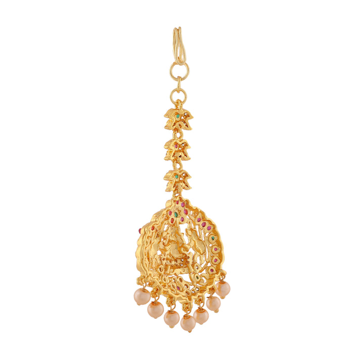 Estele Gold Plated CZ Traditional Lakshmi Devi Designer Maang Tikka with Pearl for Women