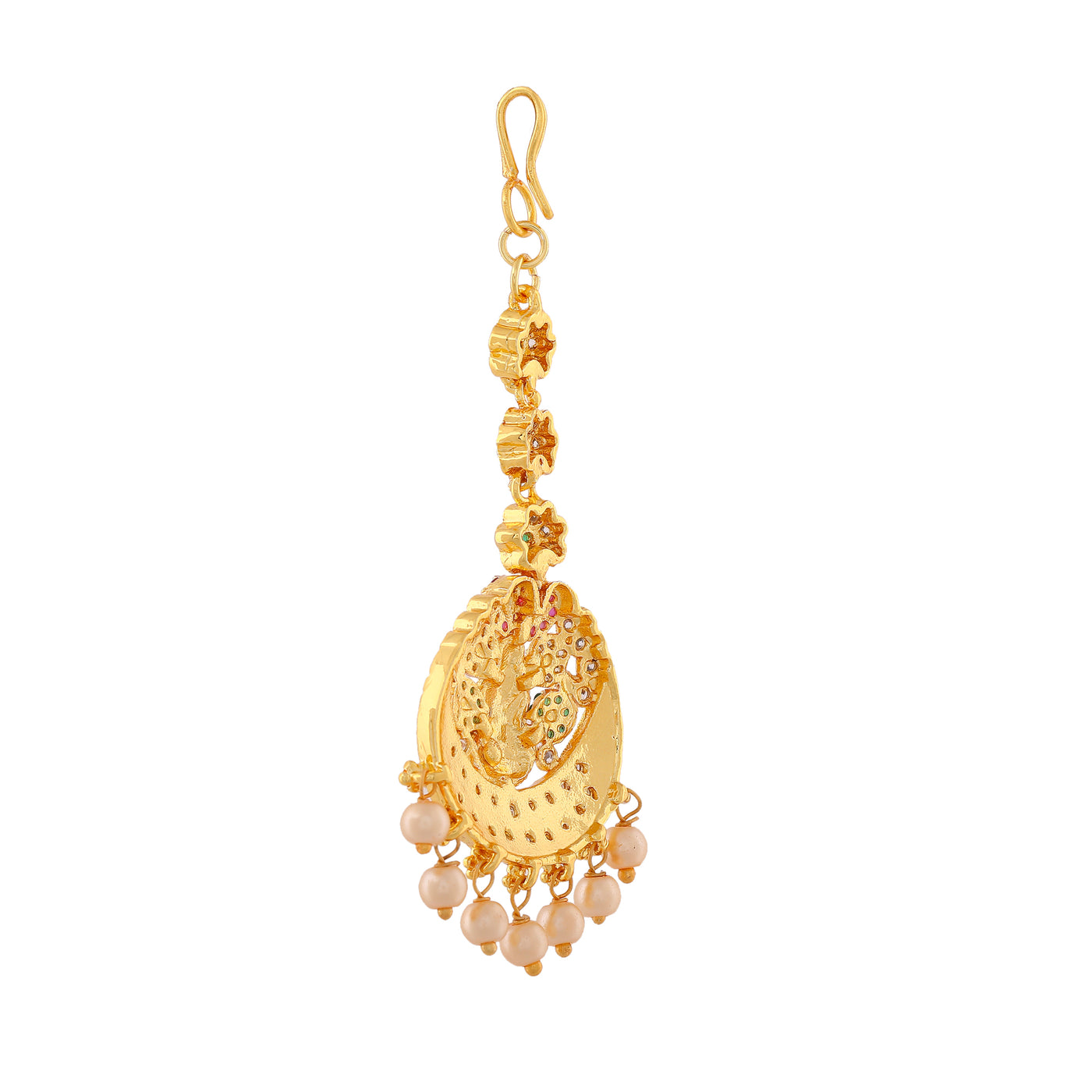 Estele Gold Plated CZ Heavenly Lakshmi Devi Designer Maang Tikka with Pearls for Women