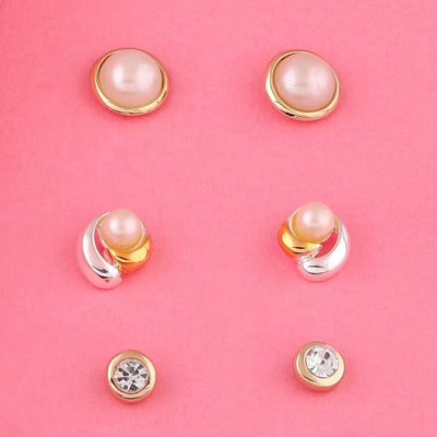 Estele Valentines Day Gift For Wife Stud Pearl Combo Earrings For Girls & Women
