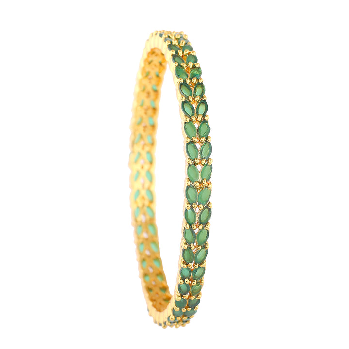 Estele Gold Plated CZ Marvelous Designer Bangle with Green Stones for Women