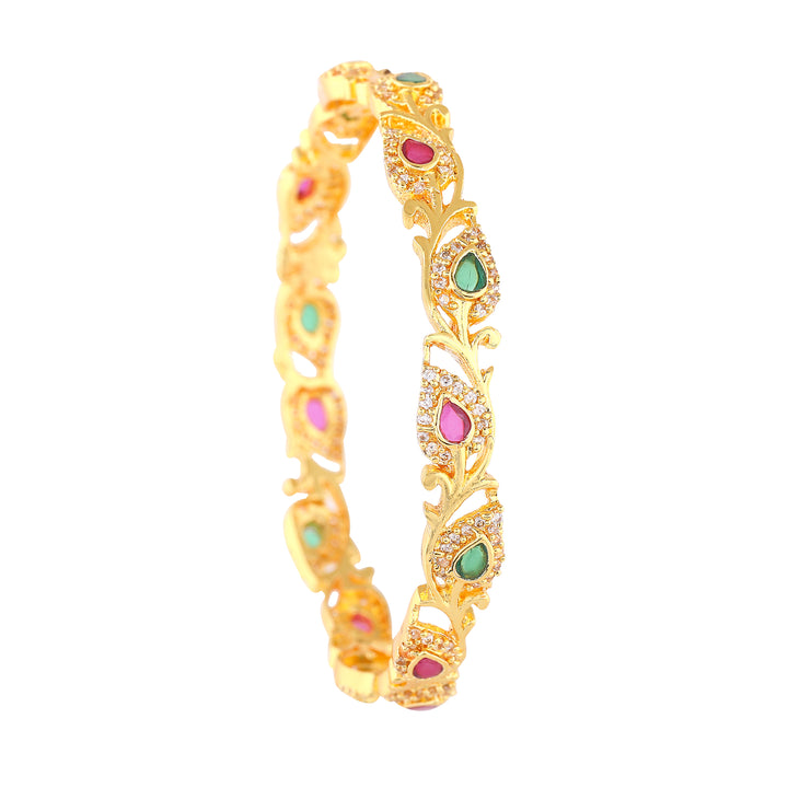 Estele Gold Plated CZ Dainty Leafy Designer Bangle for Women
