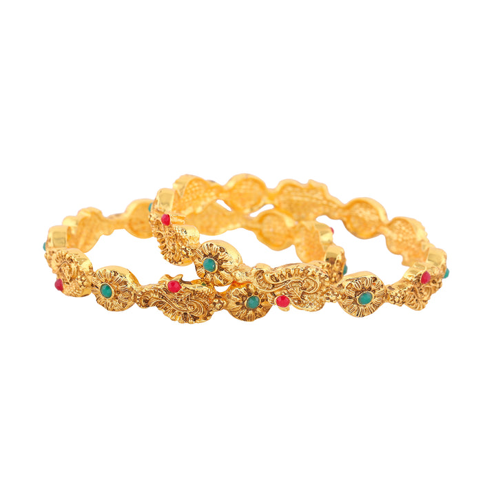 Estele Gold Plated Ravishing Peacock & Flower Designer Bangle with Crystals for Women