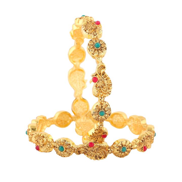 Estele Gold Plated Ravishing Peacock & Flower Designer Bangle with Crystals for Women