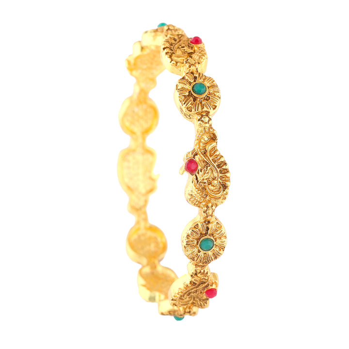 Estele Gold Plated Ravishing Peacock & Flower Designer Bangle with Crystals for Women