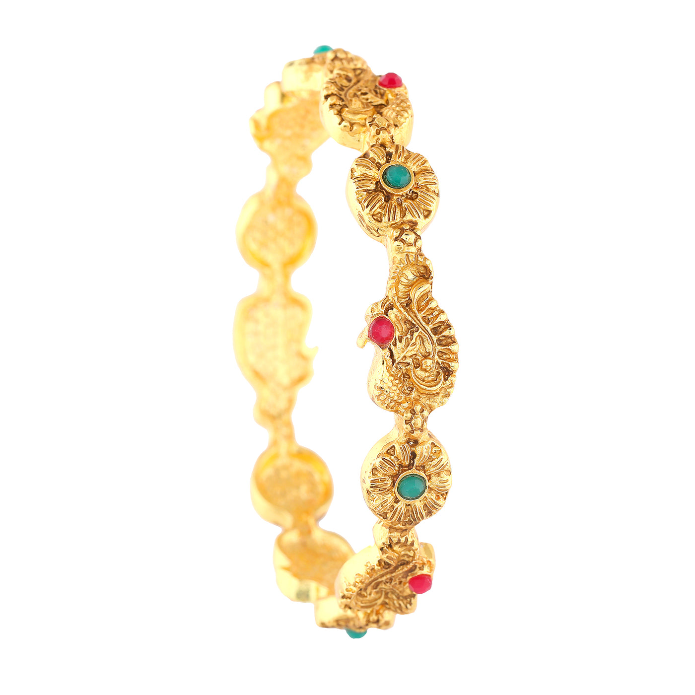 Estele Gold Plated Ravishing Peacock & Flower Designer Bangle with Crystals for Women
