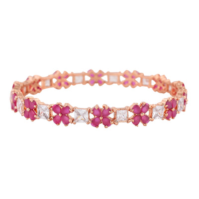 Estele Rose Gold Plated CZ Gorgeous Flower Designer Bangle with Pink & White for Women