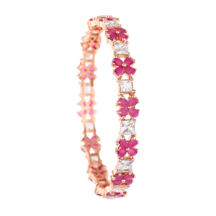Estele Rose Gold Plated CZ Gorgeous Flower Designer Bangle with Pink & White for Women