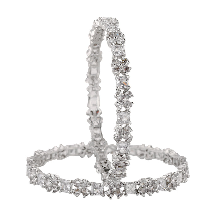 Estele Rhodium Plated CZ Gorgeous Flower Designer Bangle for Women