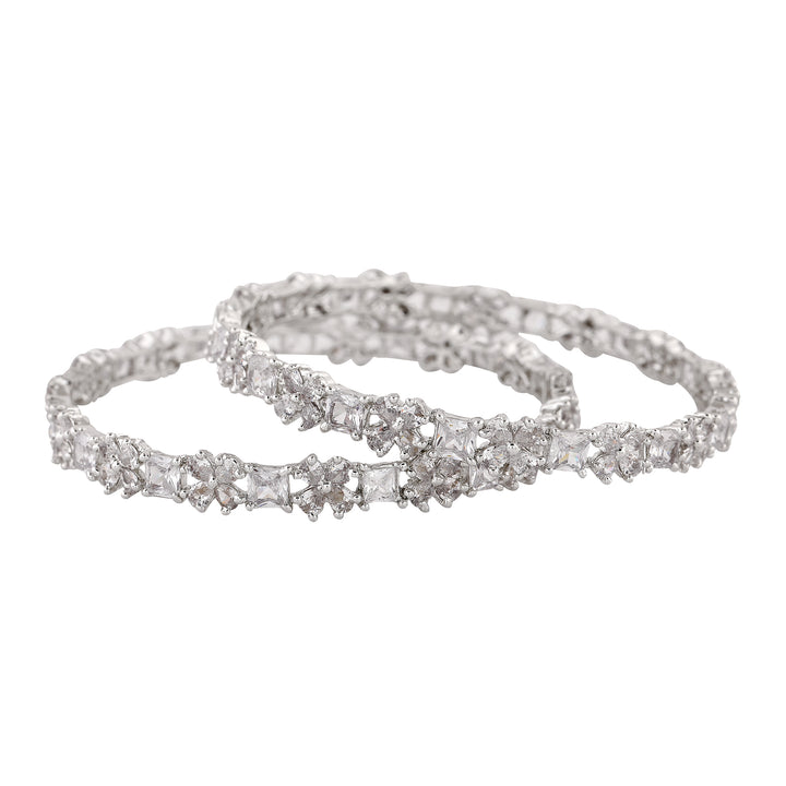 Estele Rhodium Plated CZ Gorgeous Flower Designer Bangle for Women