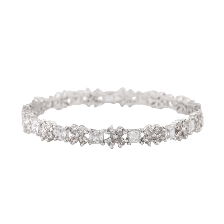 Estele Rhodium Plated CZ Gorgeous Flower Designer Bangles for Women