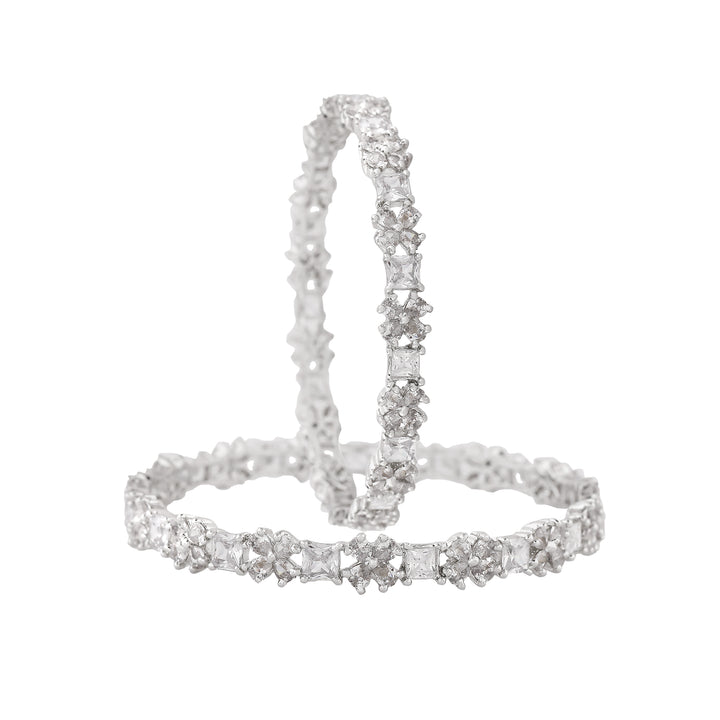 Estele Rhodium Plated CZ Gorgeous Flower Designer Bangles for Women