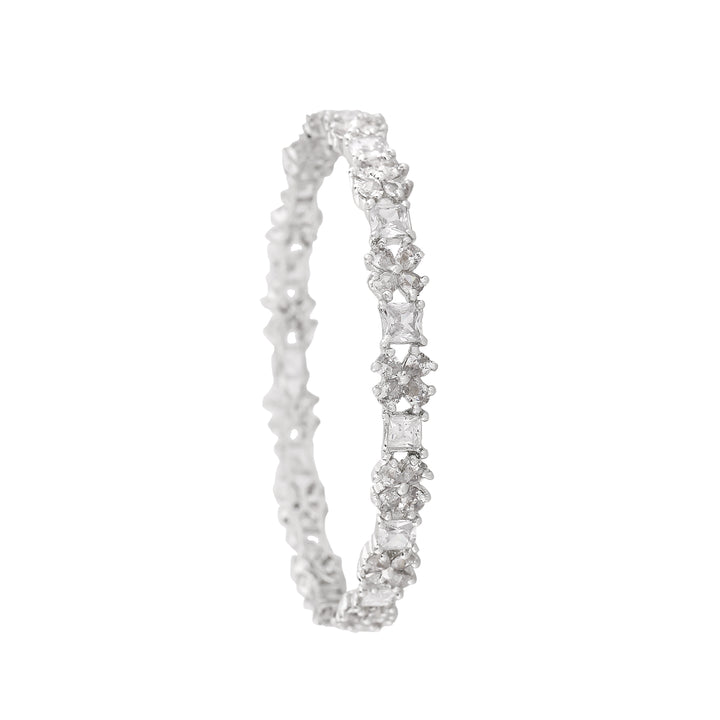 Estele Rhodium Plated CZ Gorgeous Flower Designer Bangles for Women