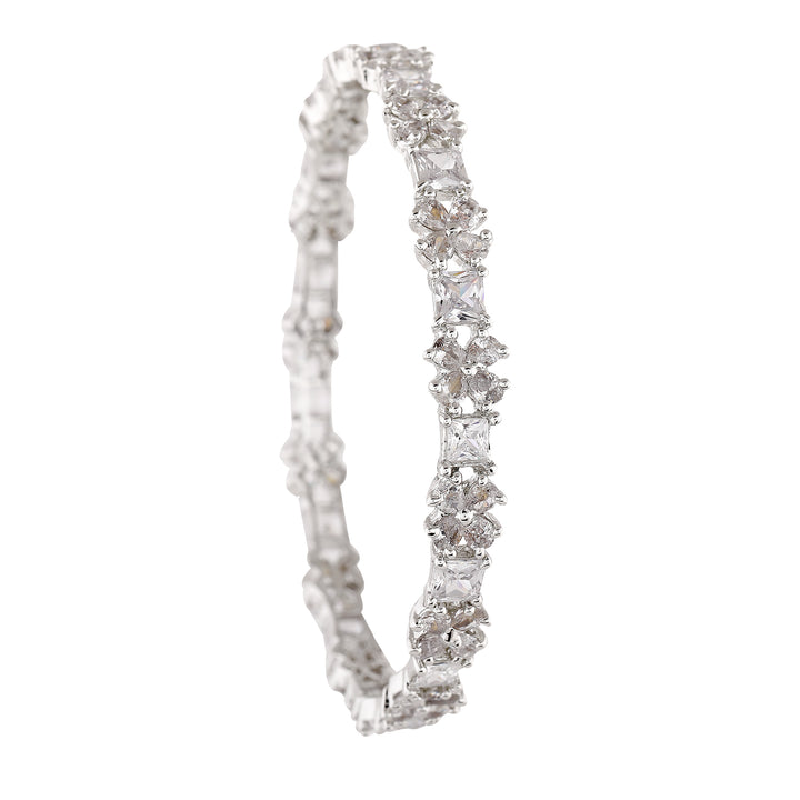 Estele Rhodium Plated CZ Gorgeous Flower Designer Bangle for Women
