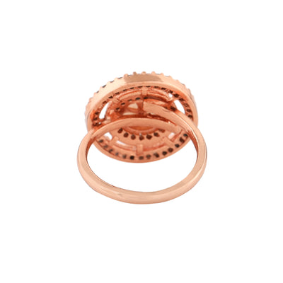 Estele Rose Gold Plated CZ Adjustable Circular Shaped Finger Ring for Women