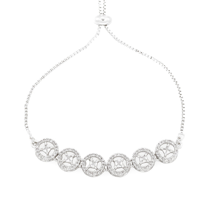 Estele Rhodium Plated CZ Rotating Glitter Bracelet for Women