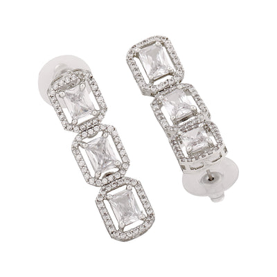 Estele Rhodium Plated CZ Ossum Octagon Earrings for Women
