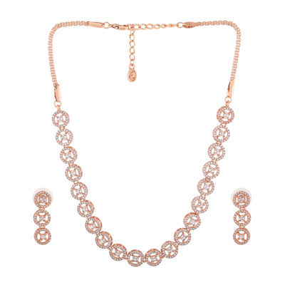 Estele Rose Gold Plated CZ Rotating Glitter Necklace Set for Women