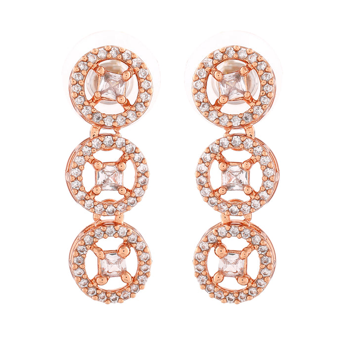 Estele Rose Gold Plated CZ Rotating Glitter Earrings for Women
