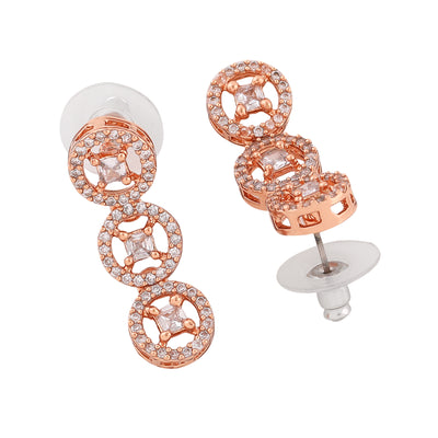 Estele Rose Gold Plated CZ Rotating Glitter Earrings for Women