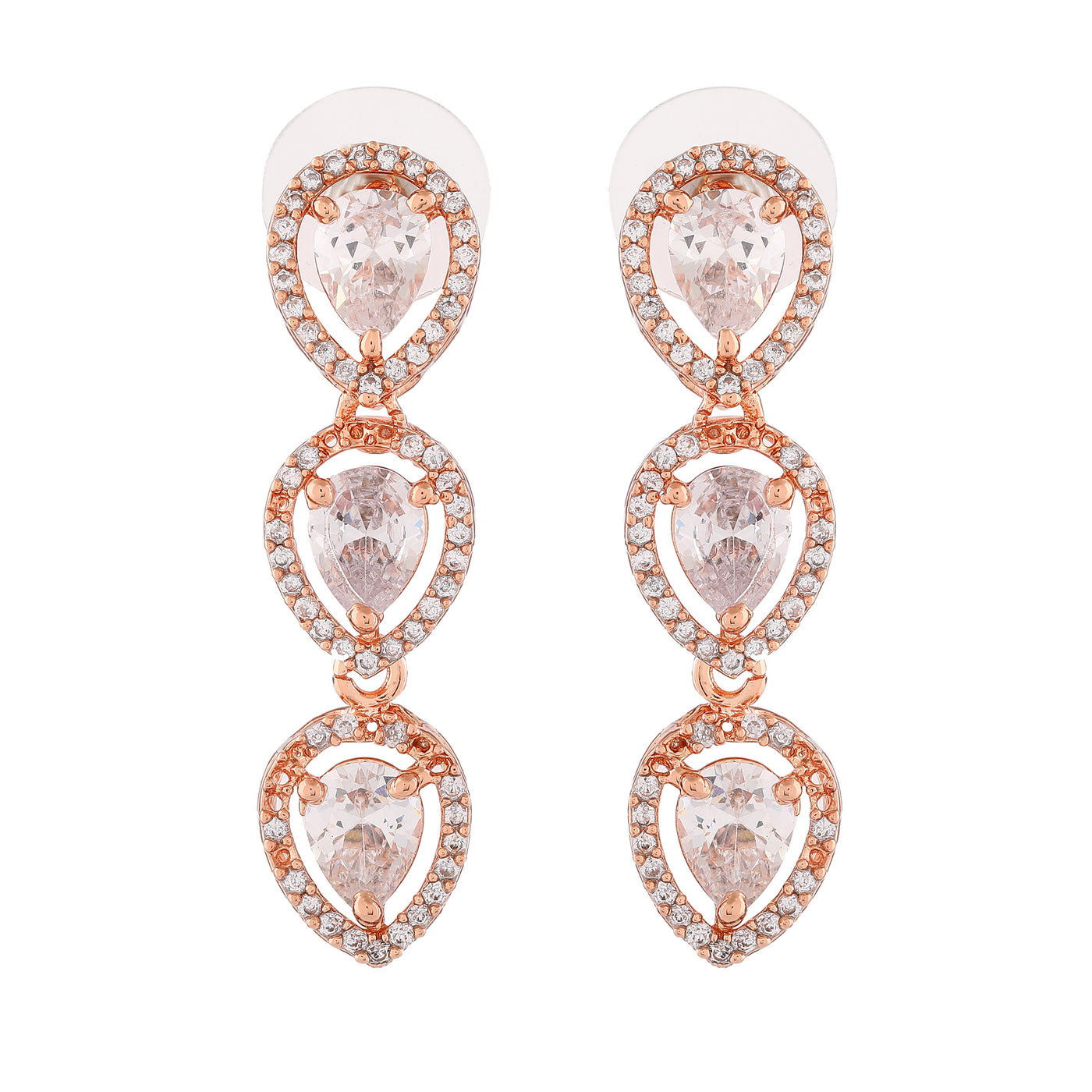 Estele Rose Gold Plated CZ Precious Pears Earrings for Women