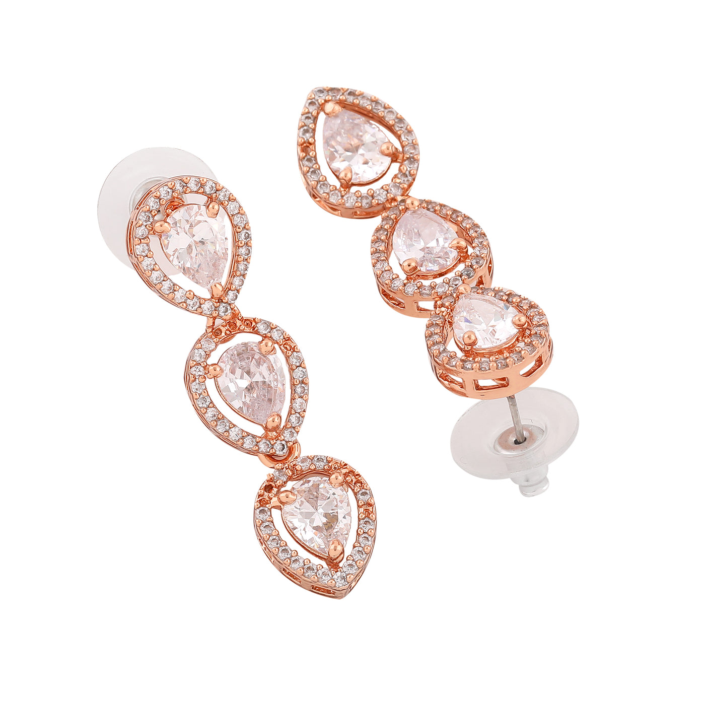 Estele Rose Gold Plated CZ Precious Pears Earrings for Women