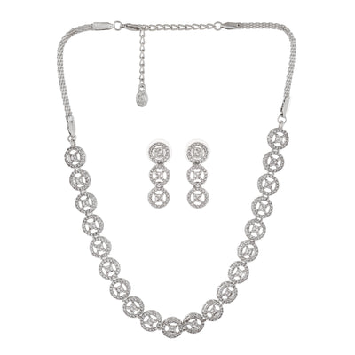 Estele Rhodium Plated Zircon Rotating Glitter Necklace Set for Women