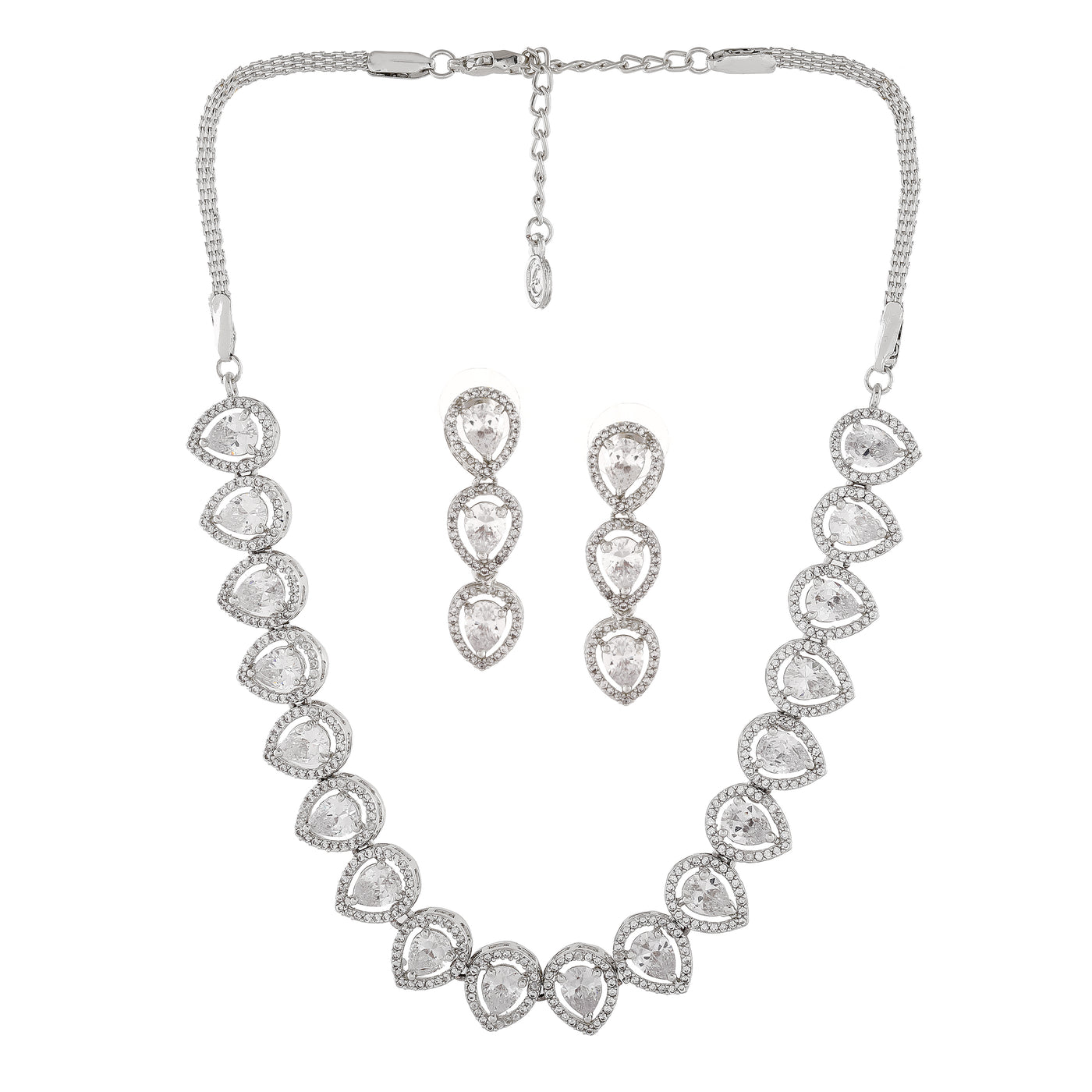 Estele Rhodium Plated Zircon Precious Pears Necklace Set for Women
