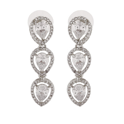 Estele Rhodium Plated CZ Precious Pears Earrings for Women
