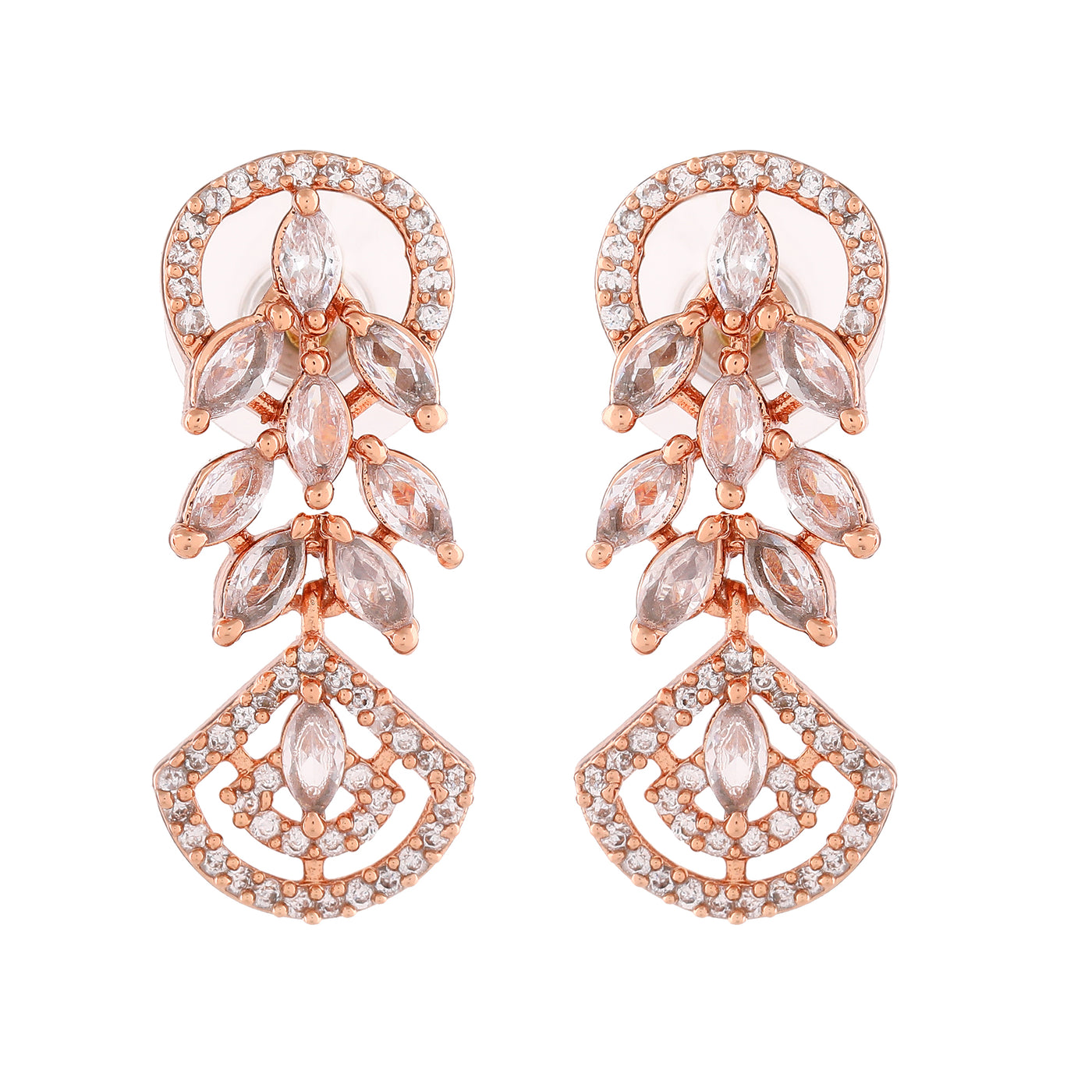 Estele Rose Gold Plated CZ Marquise Melody Earrings for Women