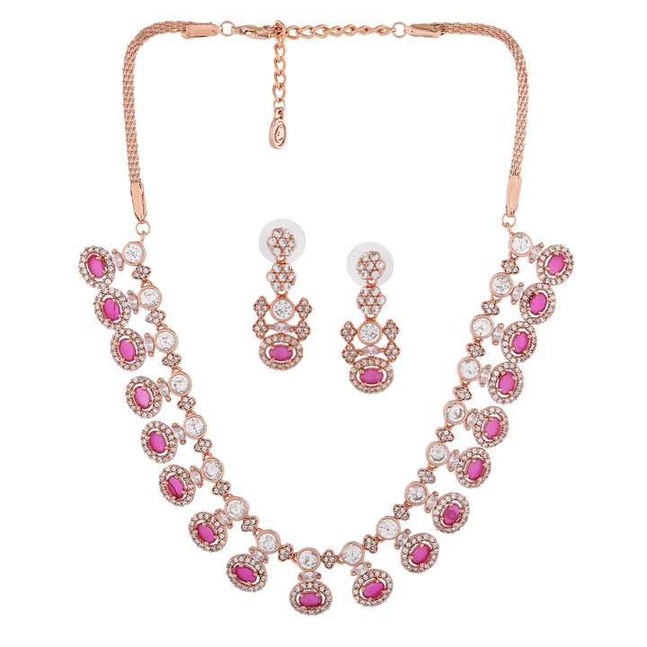 Estele Rose Gold Plated Plush with Ruby Stones dazzling Necklace Set for Women