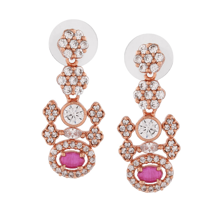 Estele Rose Gold Plated Plush with Ruby Stones dazzling Necklace Set for Women