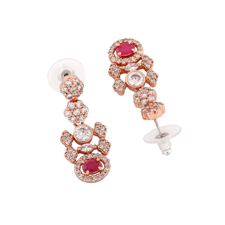 Estele Rose Gold Plated Plush with Ruby Stones dazzling Necklace Set for Women